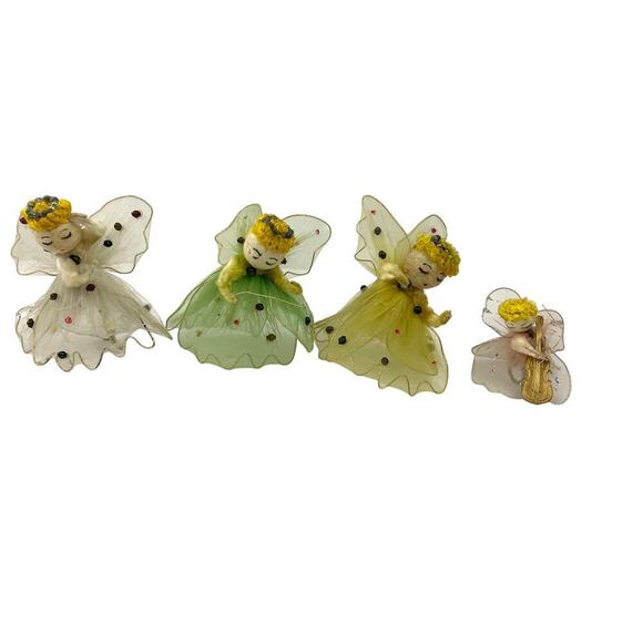 VTG Set of 4 Tulle Dress Violin Playing Angel Christmas Ornaments 1950s READ - Picture 12 of 16